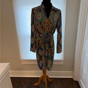 NWT Cache Blue and Gold Long Sleeve Dress